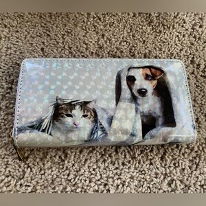 Cat & dog holographic sparkly zip wallet